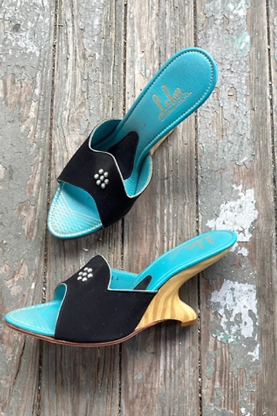 1950s Deadstock Joseph LaRose Black Suede Wooden Heel Boomerangs Selected by Cherry