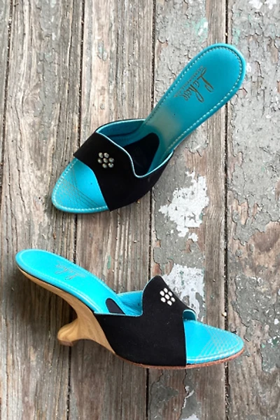 1950s Deadstock Joseph LaRose Black Suede Wooden Heel Boomerangs Selected by Cherry