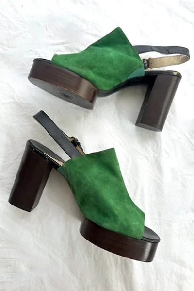 Vintage 1970s Deadstock Green Suede Platforms Selected by Grievous Angel Vintage