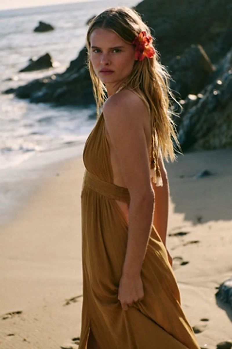 knee length dresses for ladies Final Sale Plus Size Off The Shoulder Frill Tiered Maxi Dress with Slit in Burnt Orange Tomato Red
