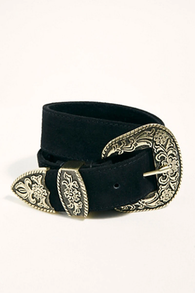 Free People Black Suede Belt with Ornate Silver Concho Buckle Free People | Accessories | Free People Wildwood Suede Belt  main image 2