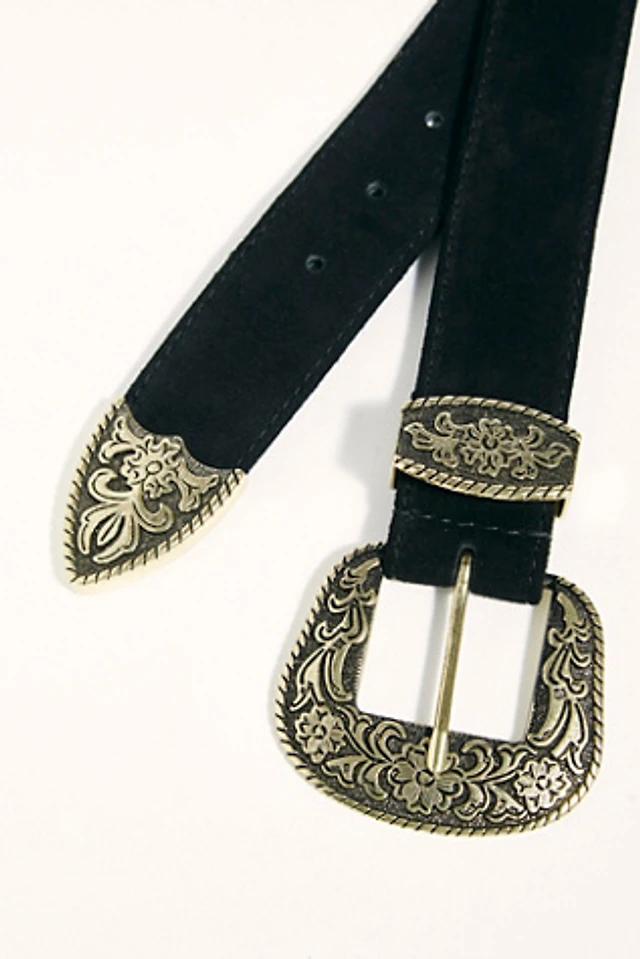 Free People Western Black Rock Olive Green Suede Gunmetal Skinny Belt S/M Free People Black Rock Western Belt | The Summit main image 2
