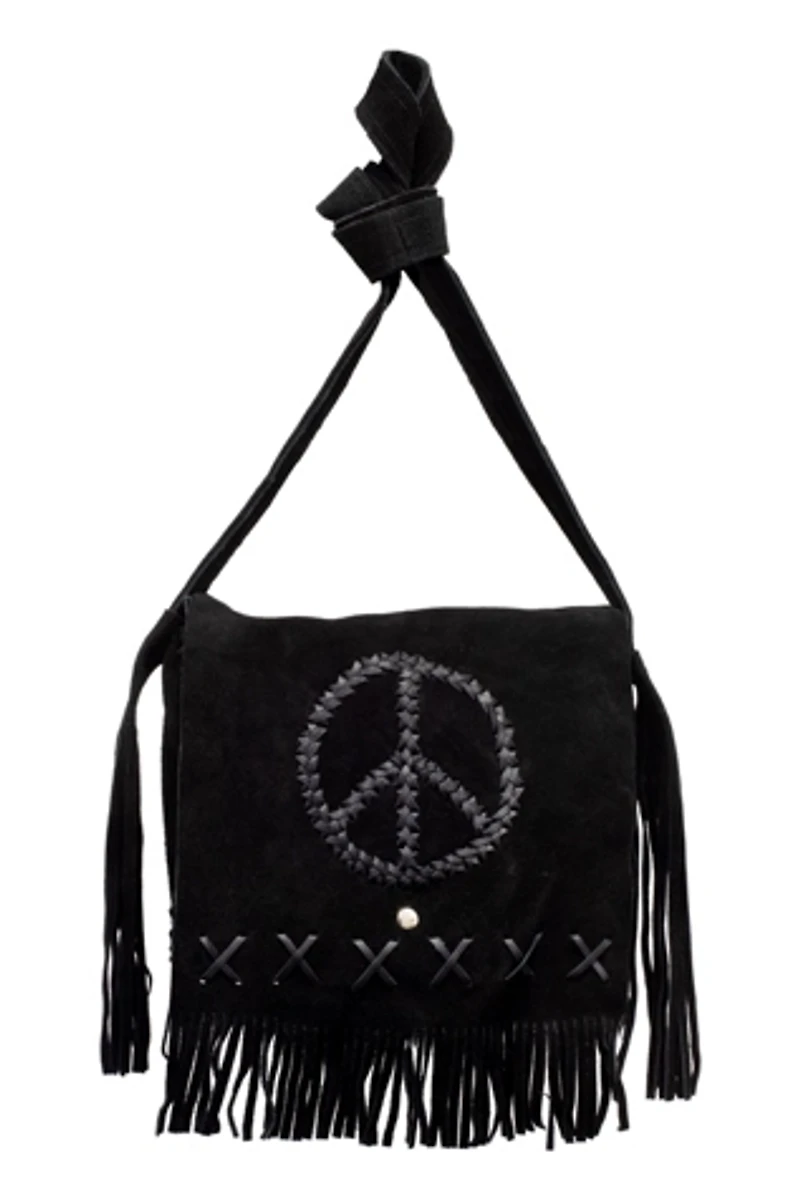 HippieShop Peace Fringe Leather Shoulder Bag
