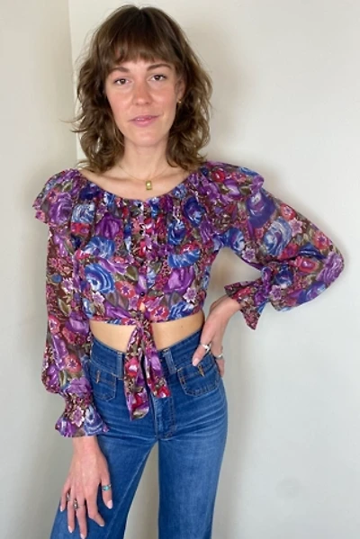 Vintage 70s 80s Tie Front Floral Crop Top Selected by Picky Jane