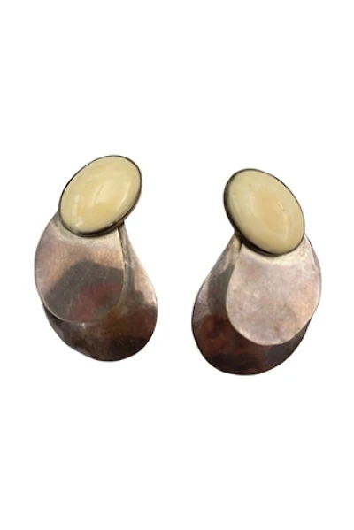 1980s Vintage Sterling Silver & Bone Clip On Earrings Selected by BusyLady Baca & The Goods
