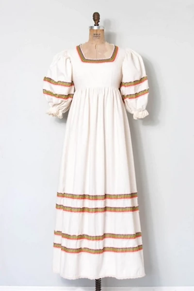 Vintage 1970s Rainbow Stripe Balloon Sleeve Cotton Maxi Dress Selected by SwaneeGRACE