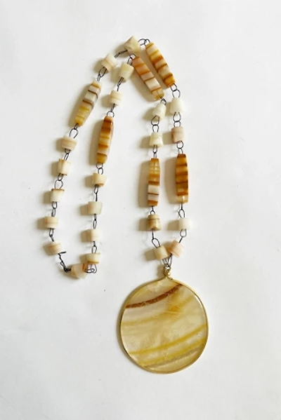 Vintage 1980's Sun Pendant Honey Quartz Stone Necklace Selected by FernMercantile