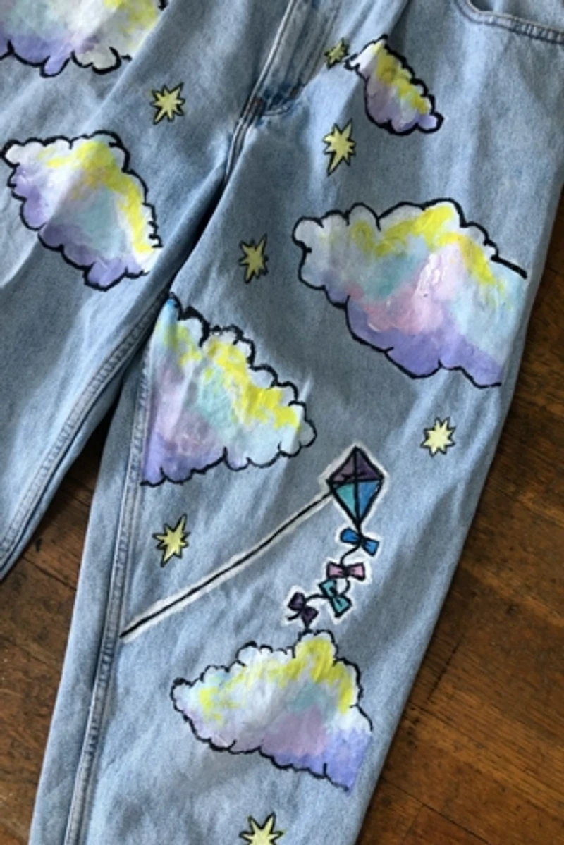 1990's Hand Painted Stone Wash Denim Selected by Cherry