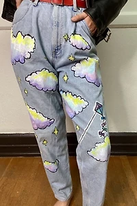 1990's Hand Painted Stone Wash Denim Selected by Cherry