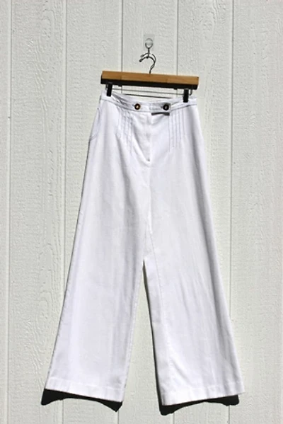 1970s Pleated High Waist White Wide Leg Pants Selected By Moons + Junes Vintage