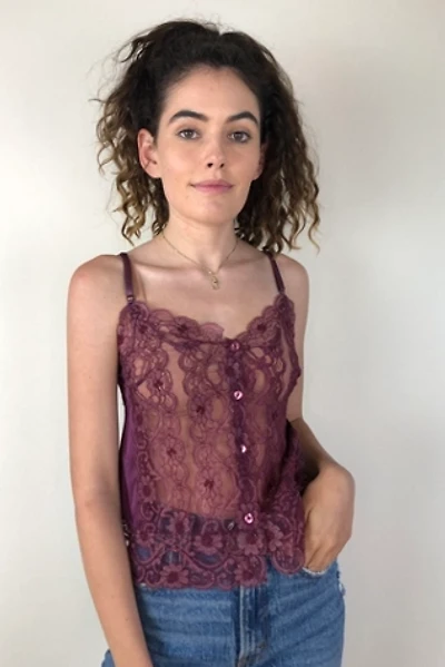 Vintage 1970s Sexy Eggplant Lace Front Camisole Selected by Picky Jane