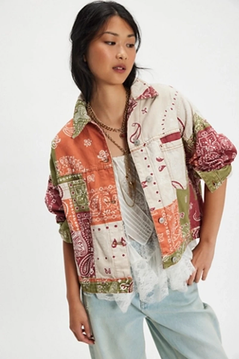 We The Free Opal Swing Printed Denim Jacket