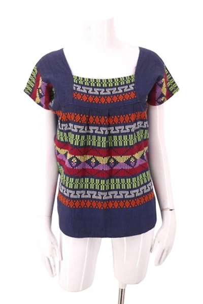 1970s Indigo Woven Peasant Top Selected By Ritual Vintage