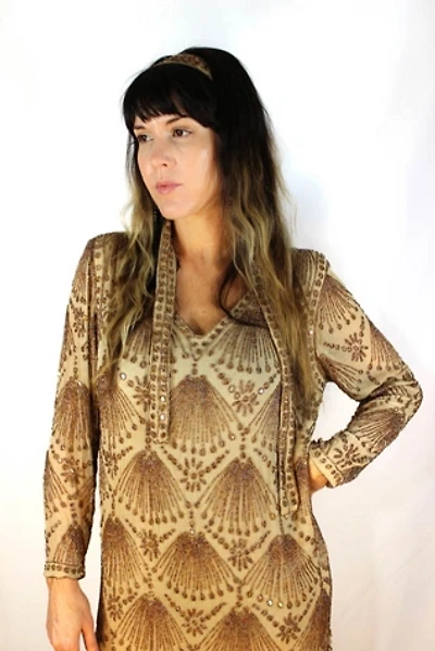 1980s Sequin Beaded Star Light Tunic Dress Selected By Moons + Junes Vintage