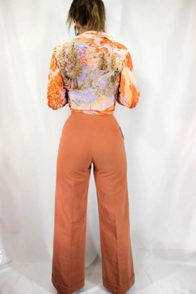 1960s High Waisted Pink Wide Leg Pants Selected By Moons + Junes Vintage
