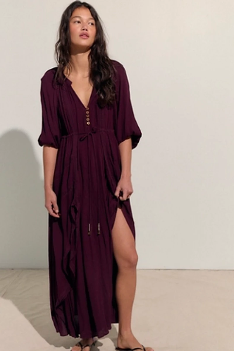 free people purple dress floral print satin cami midaxi in deep * Racerback design* Pleated detailing throughout* Relaxed silhouette Free-est Plenty Of Love Maxi
