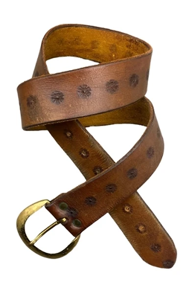 1970s Vintage Tooled Leather and Brass Buckle Selected by BusyLady Baca & The Goods