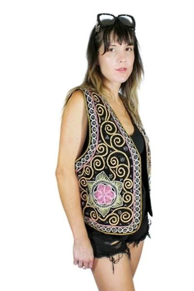 1970s Bali Beaded Banjara Floral Vest Selected By Moons + Junes Vintage