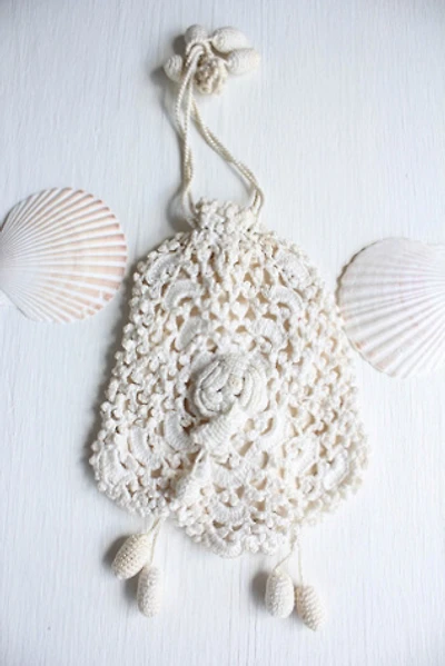 1920s Vintage White Floral Crochet Handbag Selected By Moons + Junes Vintage