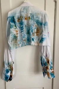 KA.TL.AK Wearable Art Blue Cropped Tuxedo Shirt