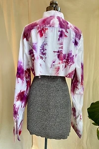 KA.TL.AK Wearable Art Magenta Cropped Tuxedo Shirt