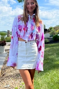 KA.TL.AK Wearable Art Magenta Cropped Tuxedo Shirt