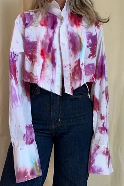 KA.TL.AK Wearable Art Magenta Cropped Tuxedo Shirt