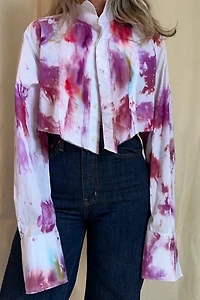 KA.TL.AK Wearable Art Magenta Cropped Tuxedo Shirt