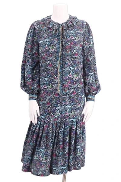1970s Silk Forrest Print Peasant Dress Selected By Ritual Vintage