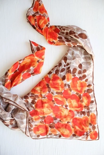 Vintage Orange Poppy Floral Silk Scarf Selected By Moons + Junes Vintage