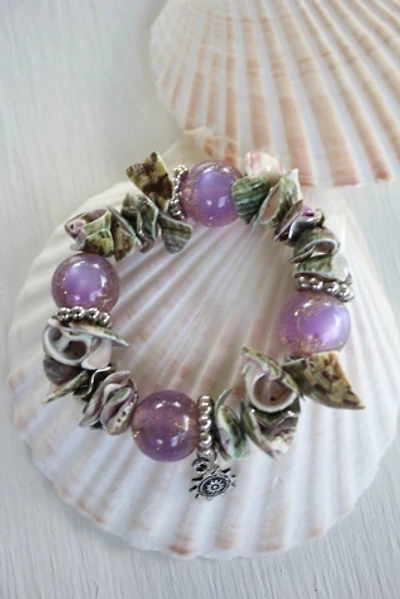 Vintage Shell Shard Beaded Sun Charm Bracelet Selected By Moons + Junes Vintage