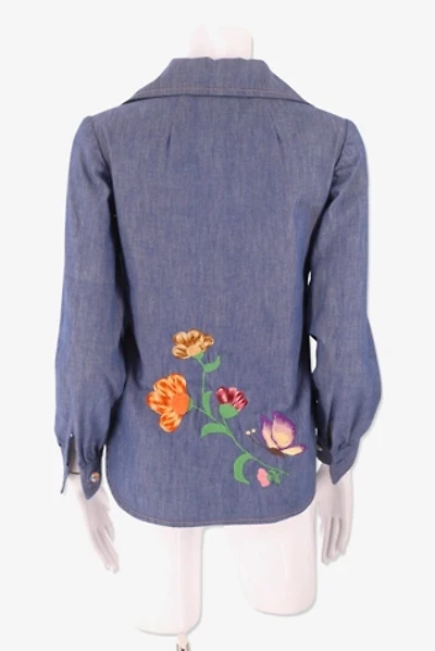 1970s Butterfly Flower Embroidered Denim Shirt Selected By Ritual Vintage