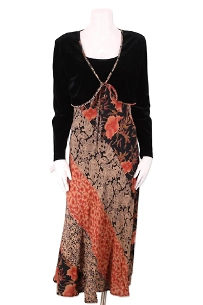 1990s Mixed Media Print Bias Cut Dress Selected By Ritual Vintage