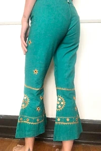 Deadstock Embroidered Teal Cotton Flares Selected by Cherry
