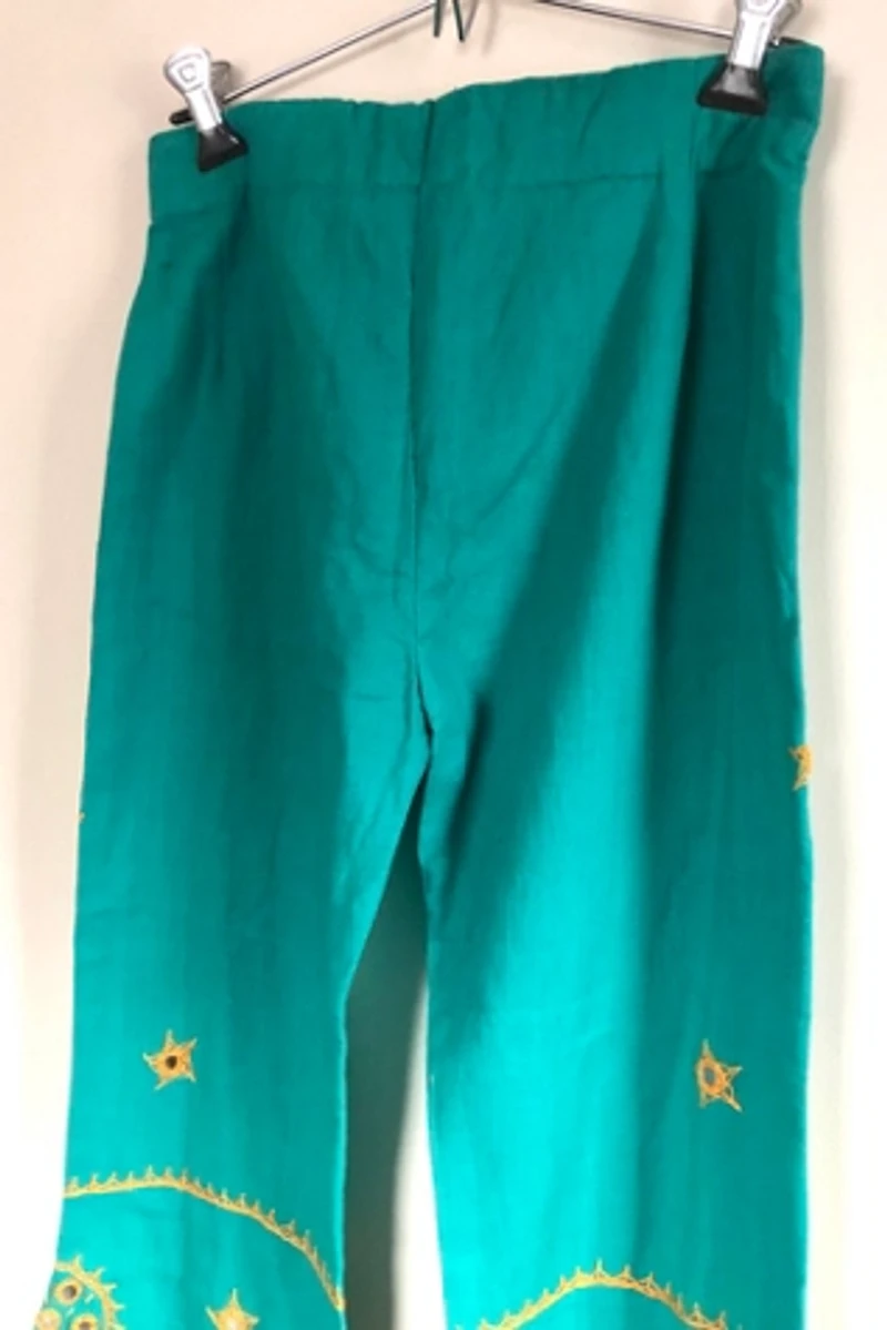 Deadstock Embroidered Teal Cotton Flares Selected by Cherry