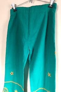 Deadstock Embroidered Teal Cotton Flares Selected by Cherry