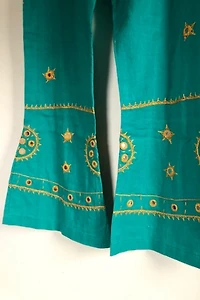 Deadstock Embroidered Teal Cotton Flares Selected by Cherry