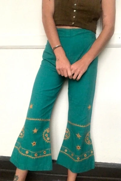 Deadstock Embroidered Teal Cotton Flares Selected by Cherry