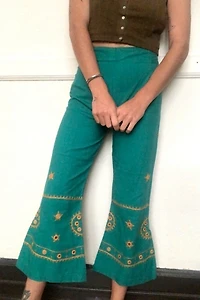 Deadstock Embroidered Teal Cotton Flares Selected by Cherry