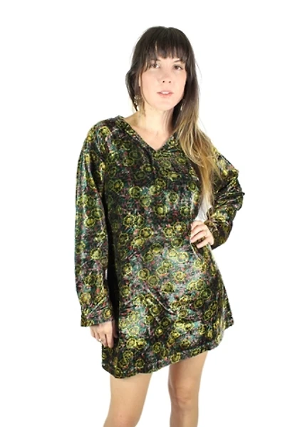 1960s Vintage Velvet Floral Print Mini Dress Selected By Moons + Junes Vintage