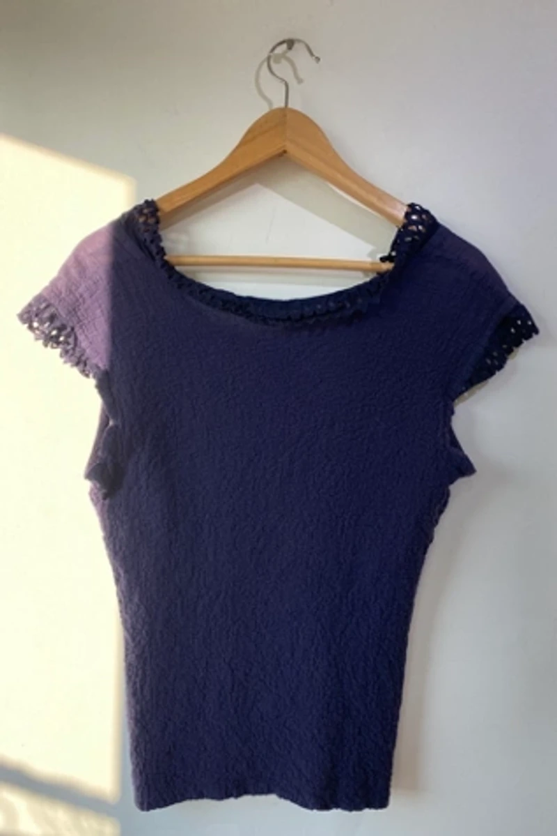 Issey Miyake Navy Blue Top with Lace Collar Selected by The Curatorial Dept.