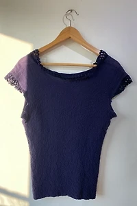 Issey Miyake Navy Blue Top with Lace Collar Selected by The Curatorial Dept.
