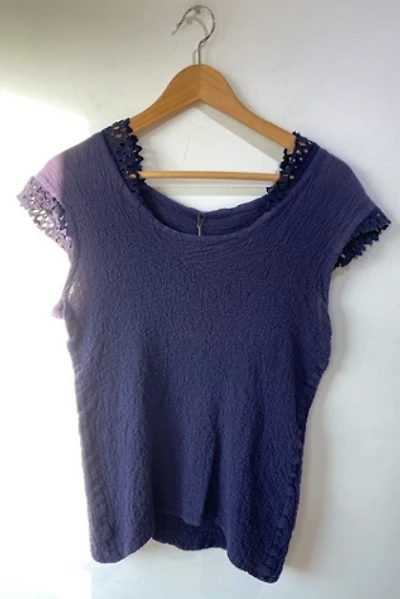 Issey Miyake Navy Blue Top with Lace Collar Selected by The Curatorial Dept.