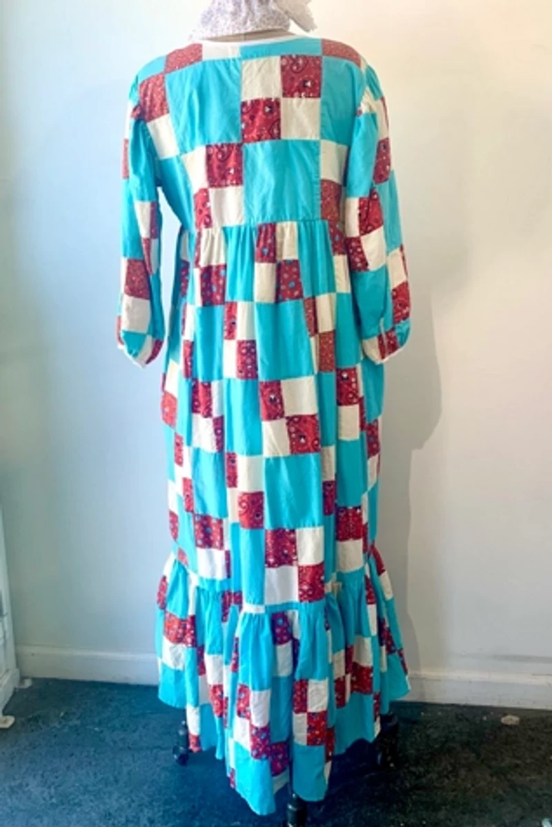 Farewell Francis Camilla Aqua and Red Patchwork Dress Selected by The Curatorial Dept.