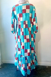 Farewell Francis Camilla Aqua and Red Patchwork Dress Selected by The Curatorial Dept.
