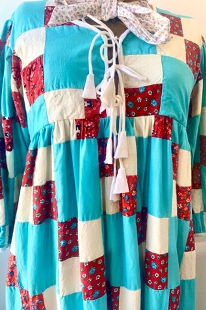 Farewell Francis Camilla Aqua and Red Patchwork Dress Selected by The Curatorial Dept.