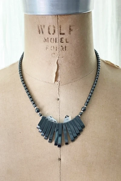 Vintage 1980's Hematite Stone Graduated Fringe and Silver Choker Necklace Selected by FernMercantile