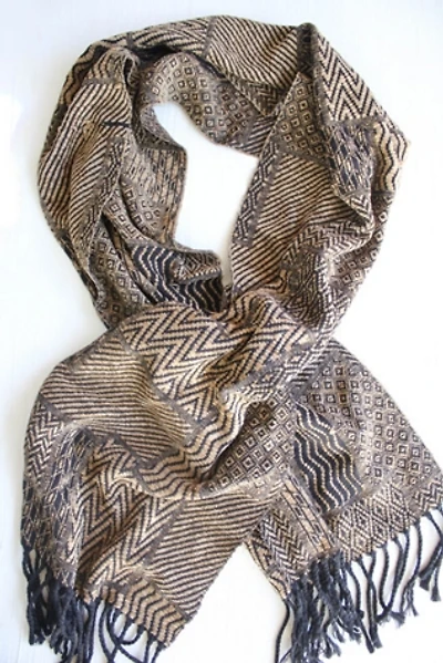 Italian Vintage Geometric Knit Patchwork Fringe Scarf Selected By Moons + Junes Vintage