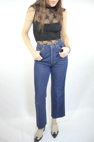 Vintage Dark Denim High Waisted Cropped Chic Brand Jeans Selected By Moons + Junes Vintage
