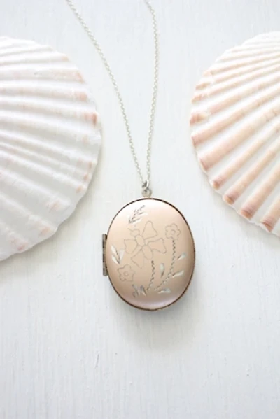 Vintage Etched Butterfly Floral Locket Necklace Selected By Moons + Junes Vintage